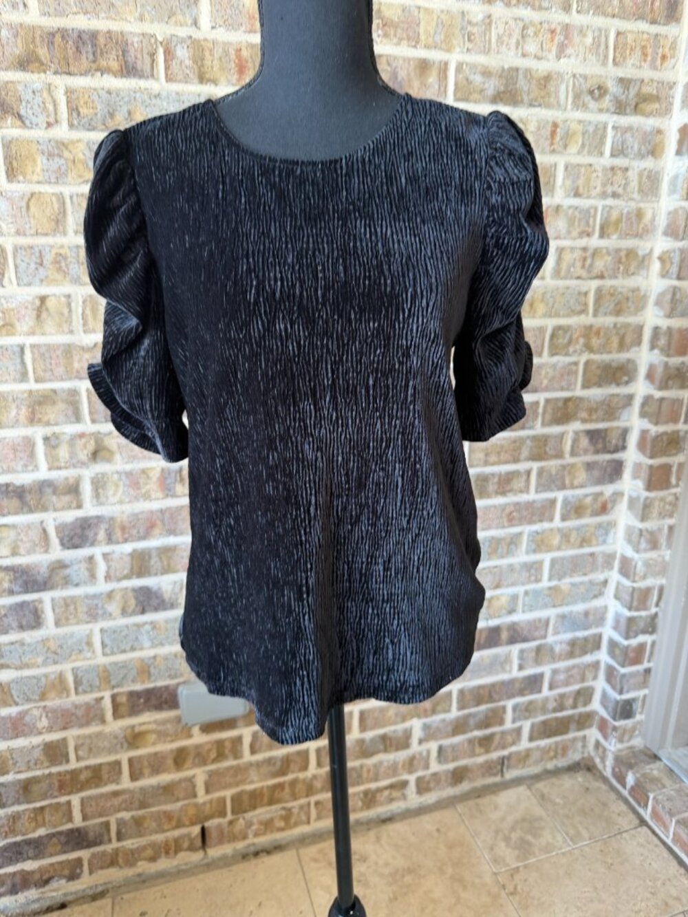 THML velour ribbed top mock neck short sleeve black NWT